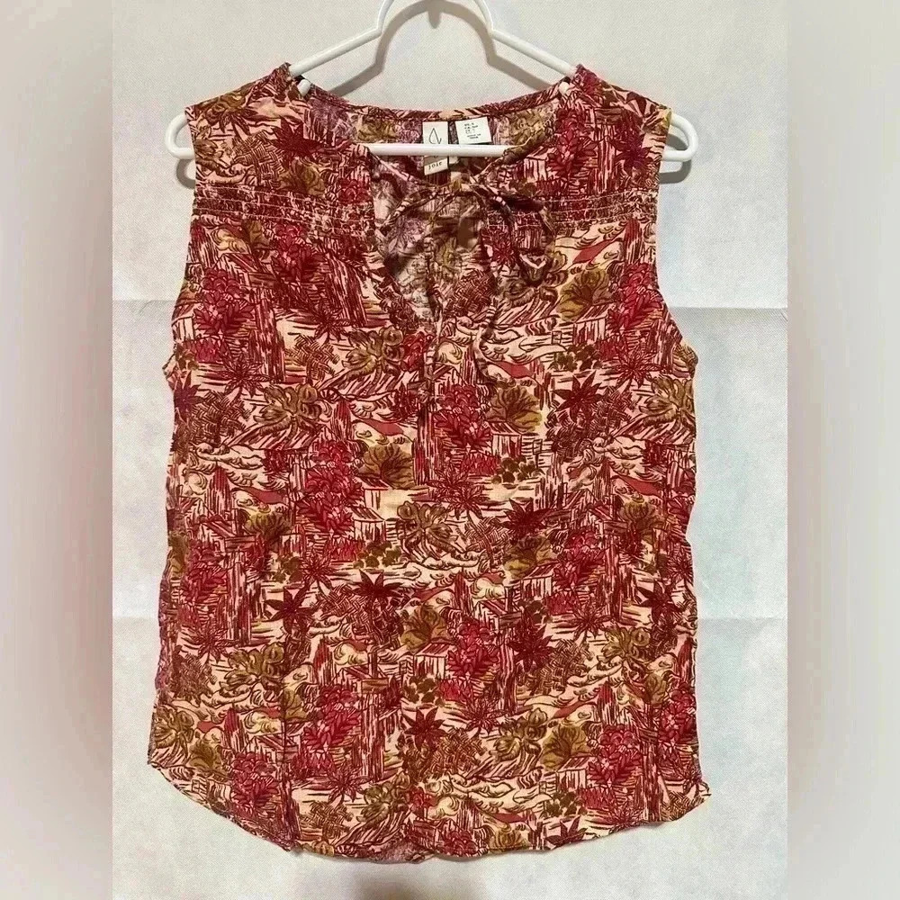 Joie Womens Tropical Palm Printed Linen Blend Sleeveless Tie Front Top Sz Small